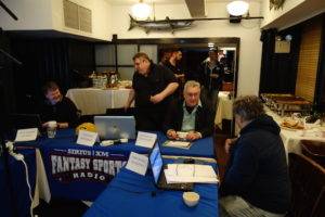 Todd Zola, with Gene McCaffrey, Steve Gardner,  and Lenny Melnick getting ready for the 2015 Tout NL auction.